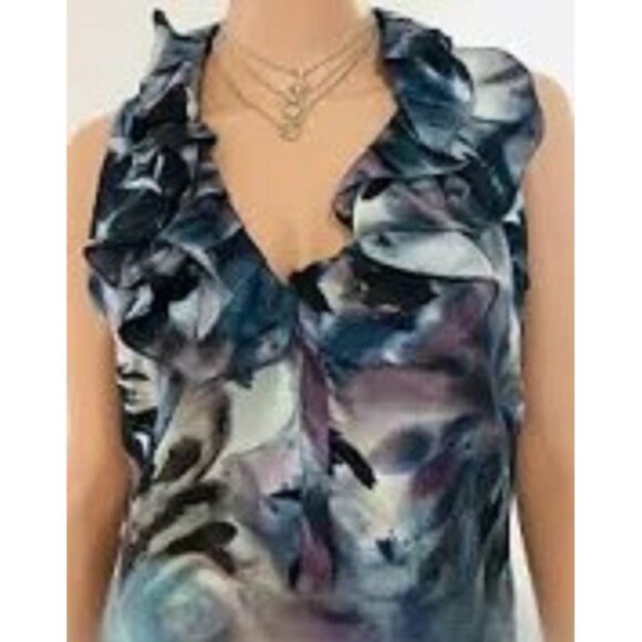 ANN TAYLOR 100% Silk Watercolor Ruffled Sleeveless Blouse - Picture 1 of 10